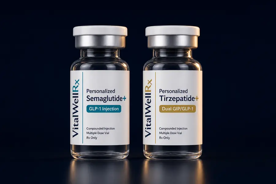 VitalWellRx Semaglutide+ and Tirzepatide+ vials