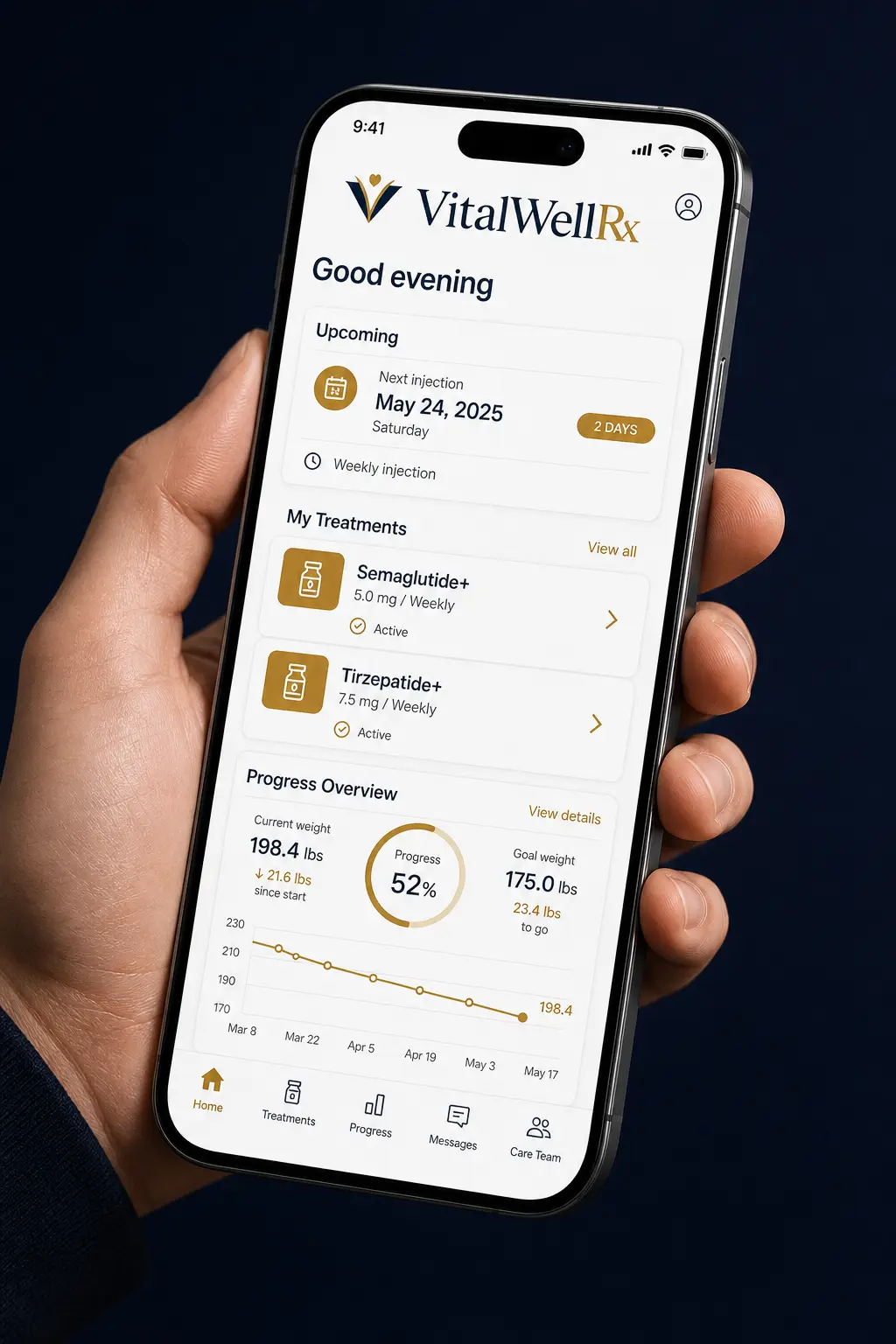VitalWellRx patient portal on phone